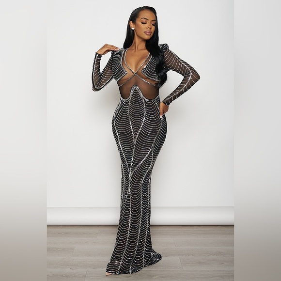 Banjul rhinestone mesh mermaid maxi dress - Picture 4 of 11